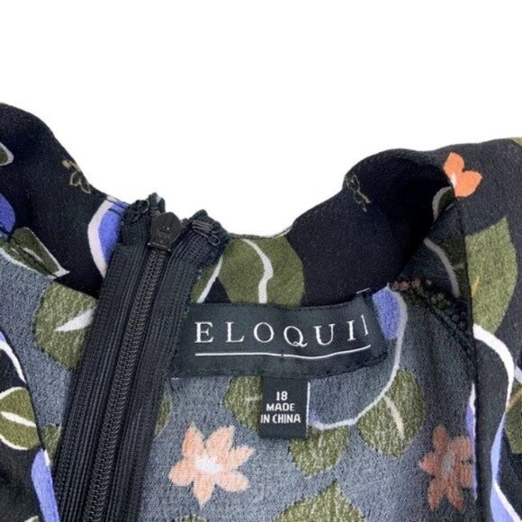 Eloquii Black Floral Cropped Tie Waist Top - Picture 3 of 7